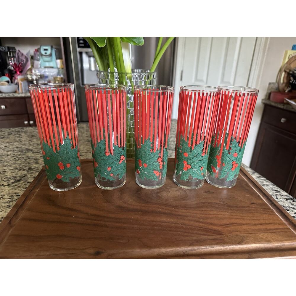 Vintage Washington Holiday Tumblers Christmas High Ball Glasses Set of 7